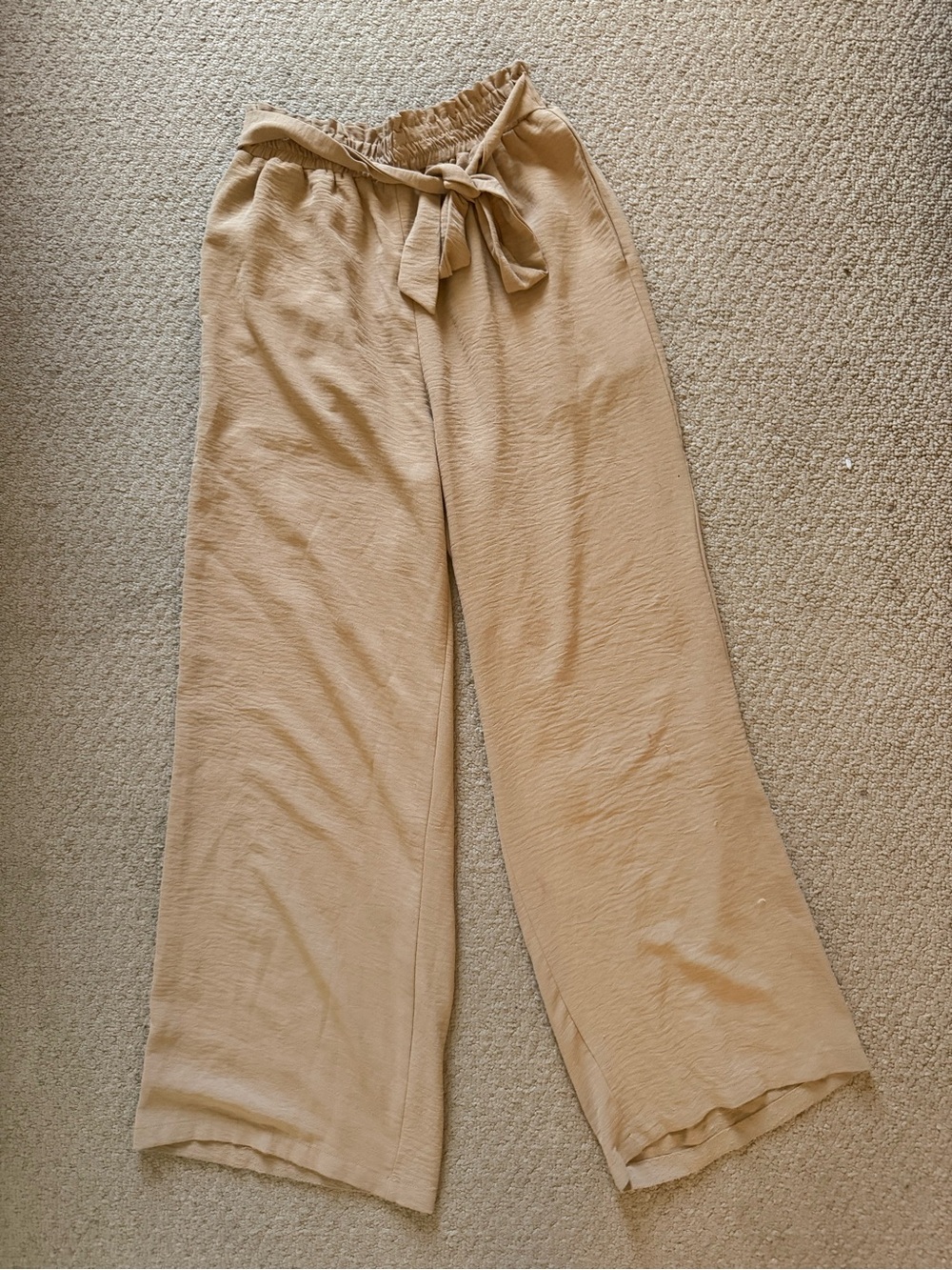 Beige Wide-Leg paperbag Pants
